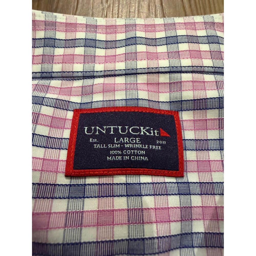 UNTUCKit Button Down Shirt Mens Large Tall Slim Pink Plaid Dolcetto 01065 - Picture 3 of 7